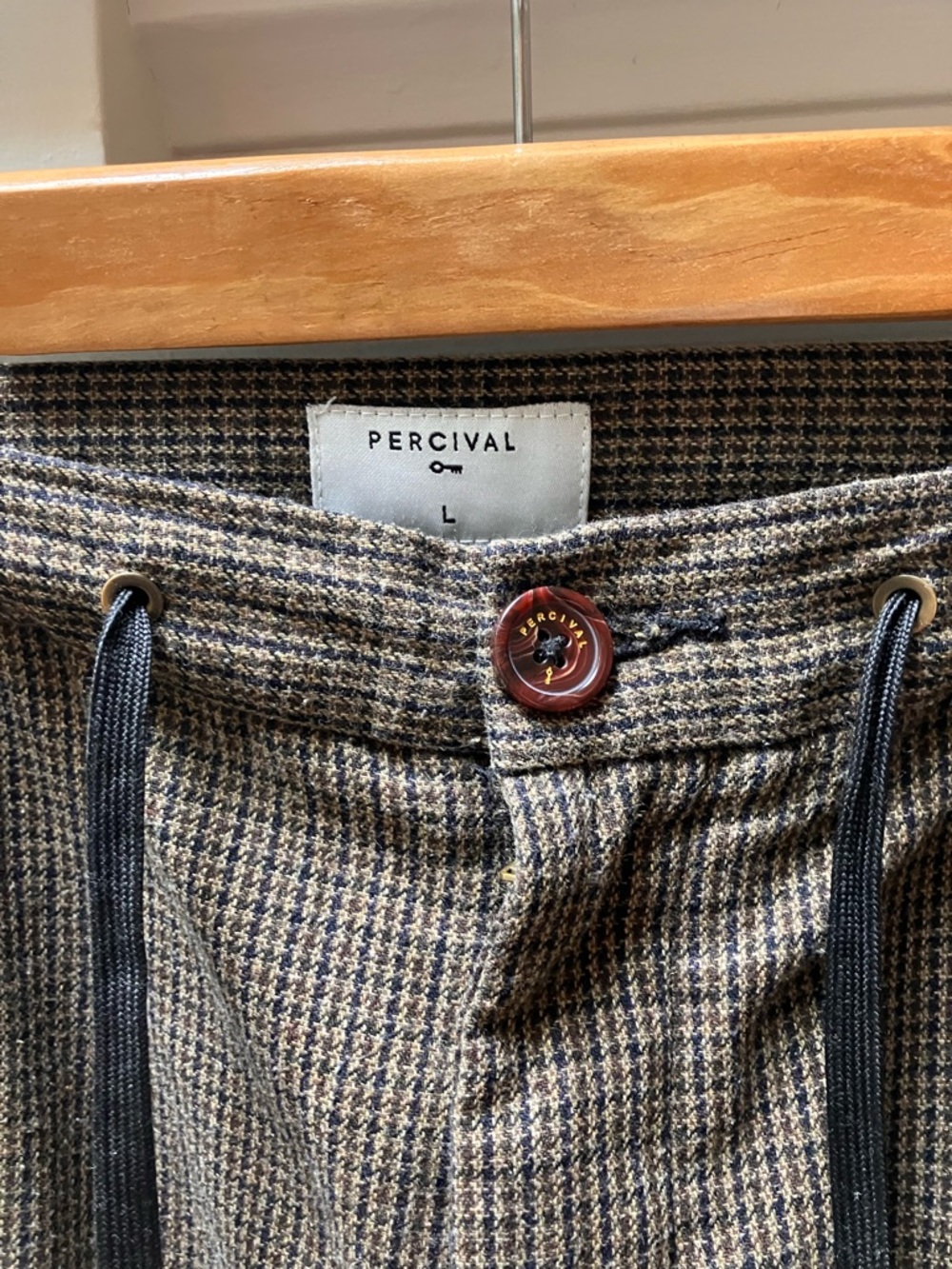 Percival Men's Houndstooth Drawstring Chinos - Brown/Gray